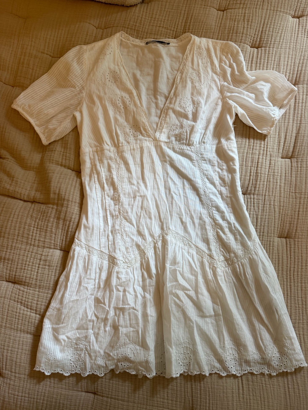 Zara Cream Lace-Trim Dress